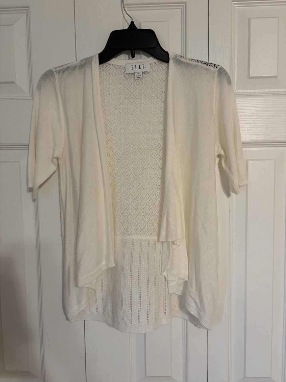 ELLE Cream Open-Front Short Sleeve Knit Cardigan